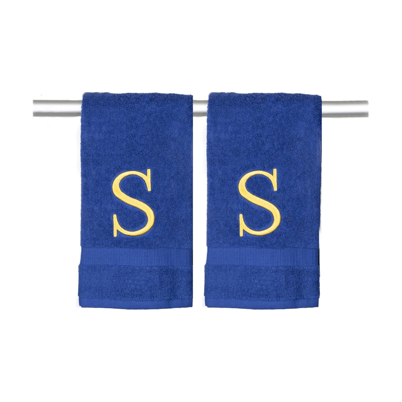 Navy with Gold Monogrammed Hand Towels for Bathroom - Set of 2 Letter S | Luxury Hotel Quality Initial Towels For