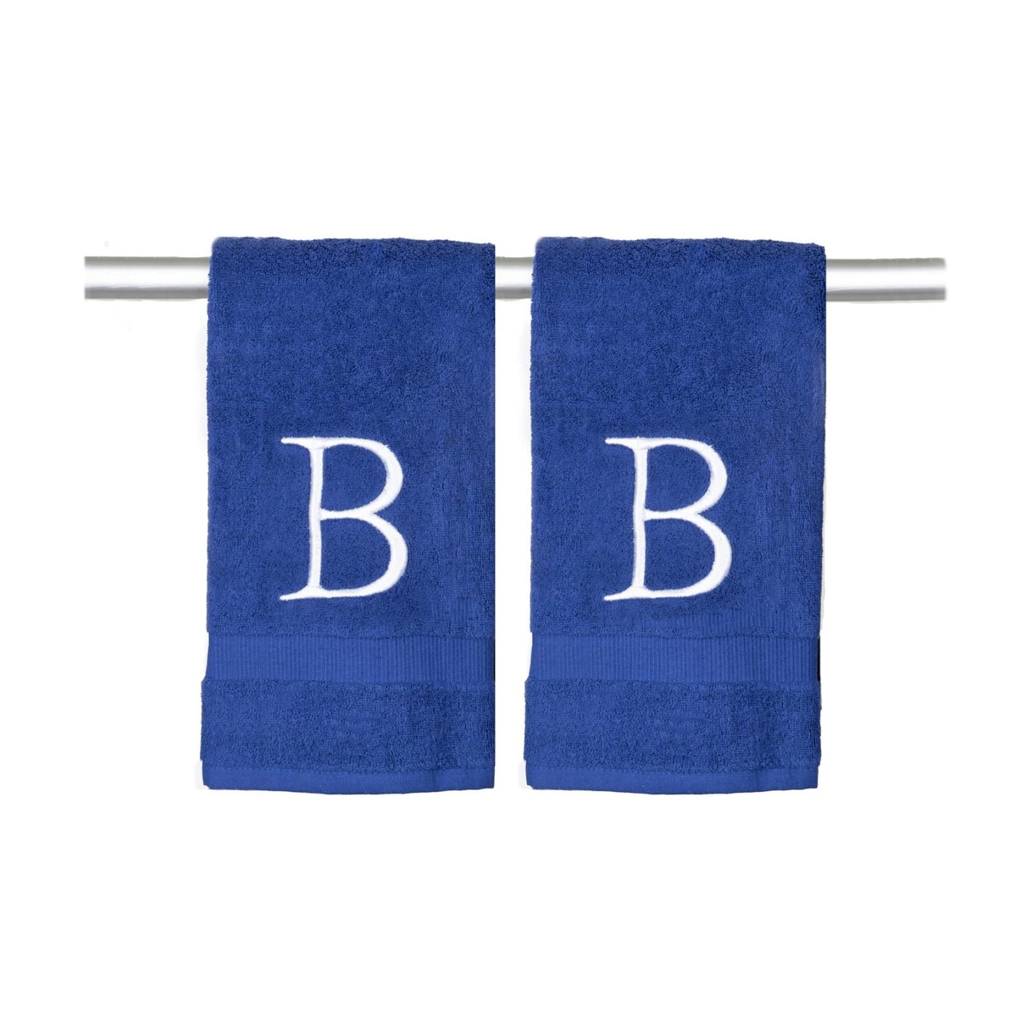 Navy with White Monogrammed Hand Towels for Bathroom - Set of 2 Letter B | Luxury Hotel Quality Initial Towels For