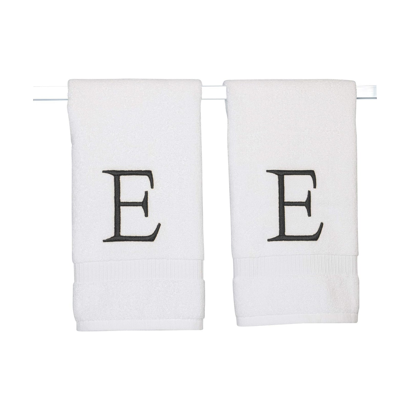 White with Dark Gray Monogrammed Hand Towels for Bathroom Set of 2 Letter E | Luxury Hotel Quality Initial Towels For