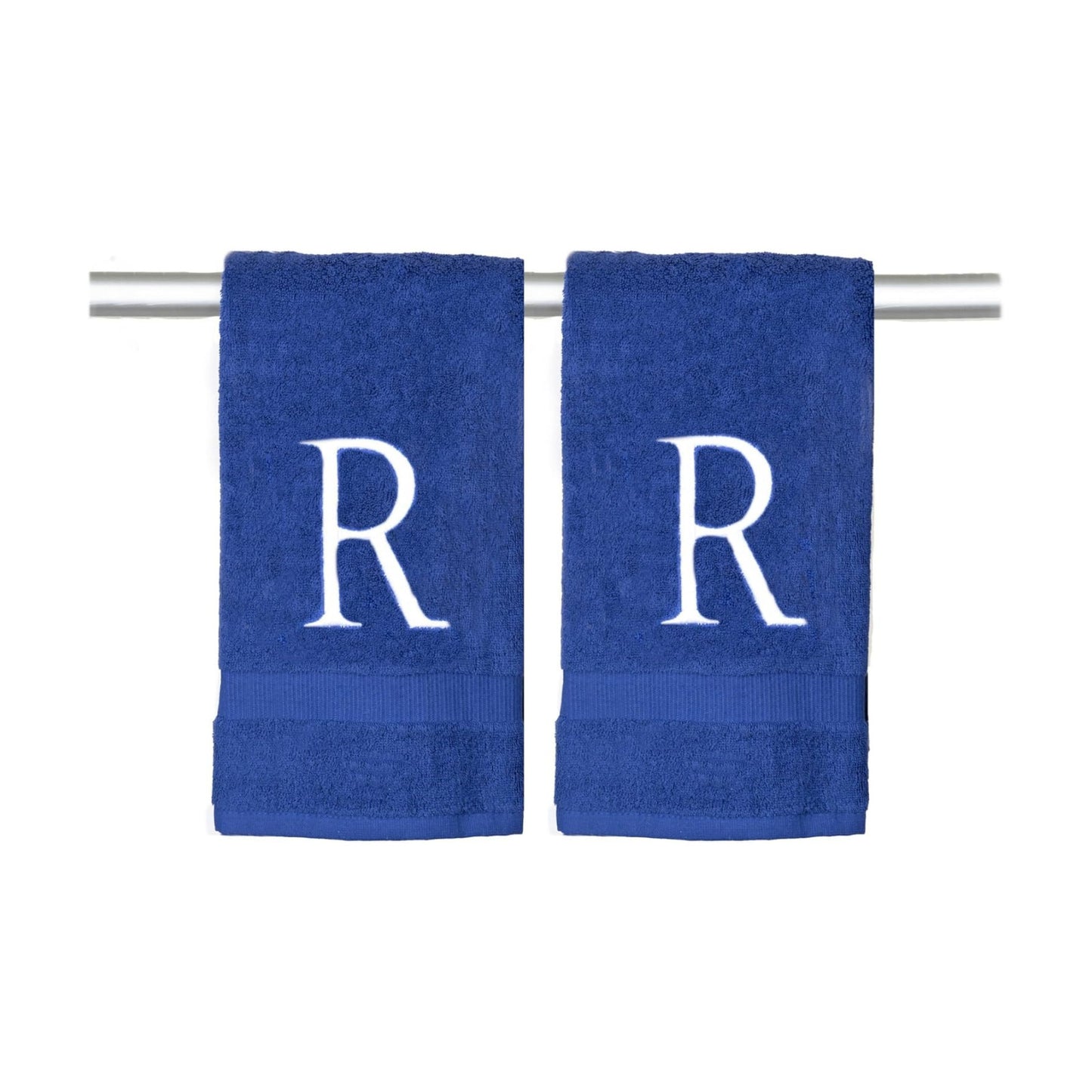 Navy with White Monogrammed Hand Towels for Bathroom - Set of 2 Letter R | Luxury Hotel Quality Initial Towels For