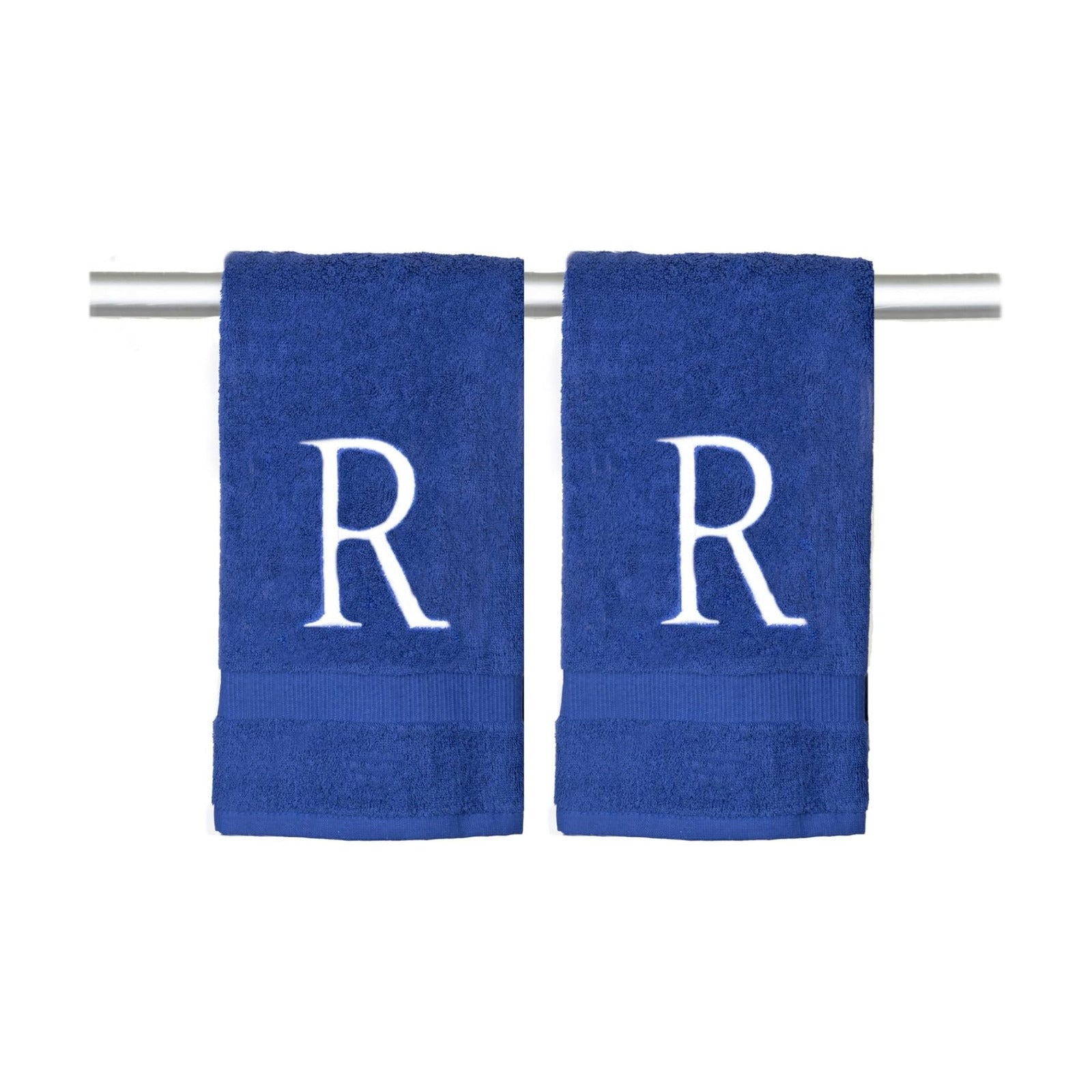 Navy with White Monogrammed Hand Towels for Bathroom - Set of 2 Letter R | Luxury Hotel Quality Initial Towels For