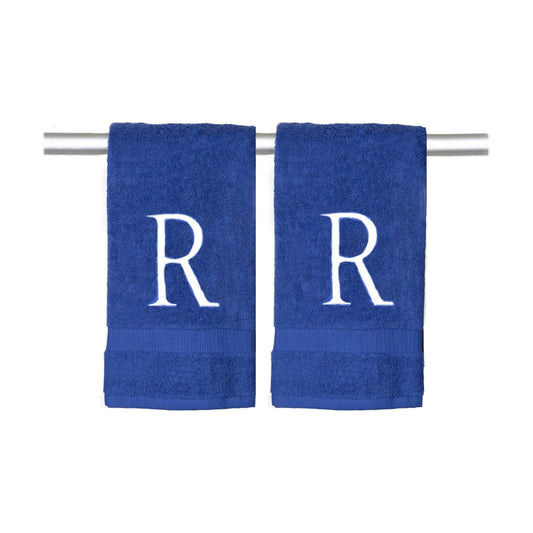 Navy with White Monogrammed Hand Towels for Bathroom - Set of 2 Letter R | Luxury Hotel Quality Initial Towels For