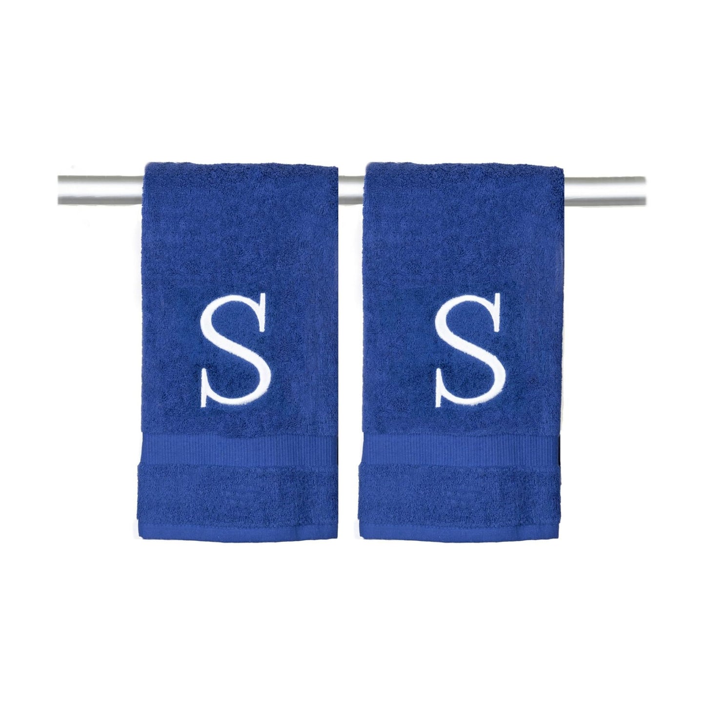 Navy with White Monogrammed Hand Towels for Bathroom - Set of 2 Letter S | Luxury Hotel Quality Initial Towels For