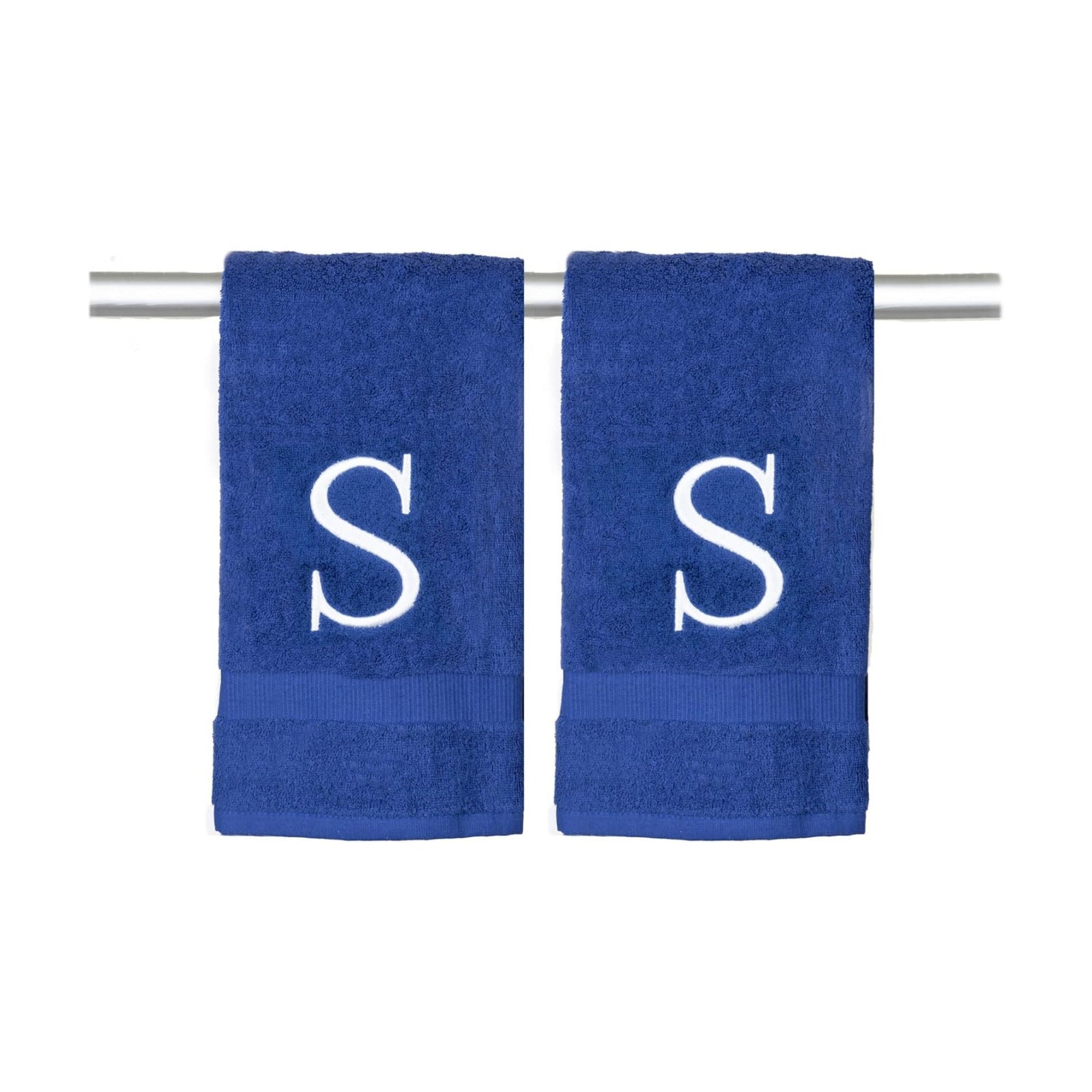 Navy with White Monogrammed Hand Towels for Bathroom - Set of 2 Letter S | Luxury Hotel Quality Initial Towels For