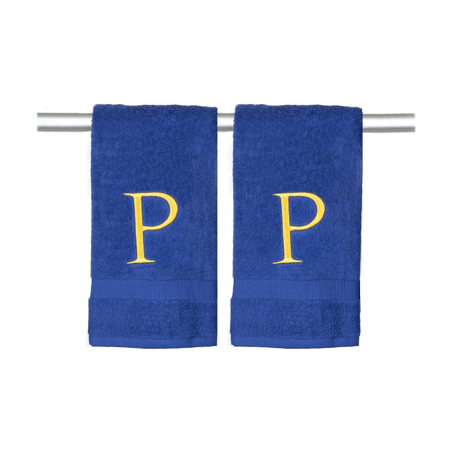 Navy with Gold Monogrammed Hand Towels for Bathroom - Set of 2 Letter P | Luxury Hotel Quality Initial Towels For