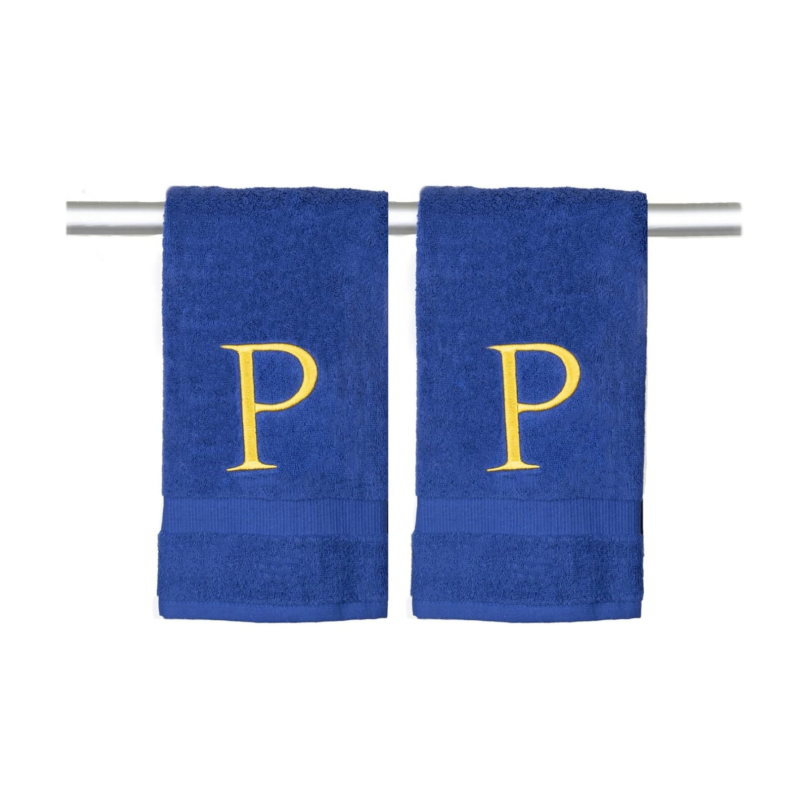 Navy with Gold Monogrammed Hand Towels for Bathroom - Set of 2 Letter P | Luxury Hotel Quality Initial Towels For