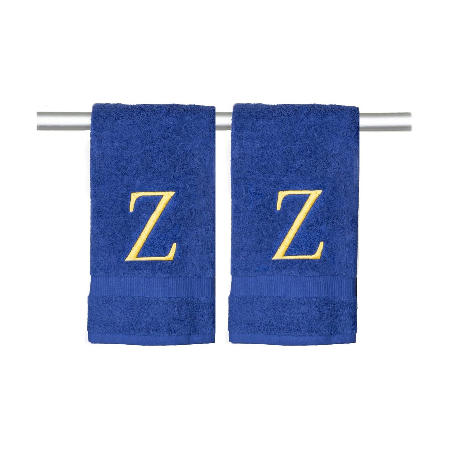 Navy with Gold Monogrammed Hand Towels for Bathroom - Set of 2 Letter Z | Luxury Hotel Quality Initial Towels For