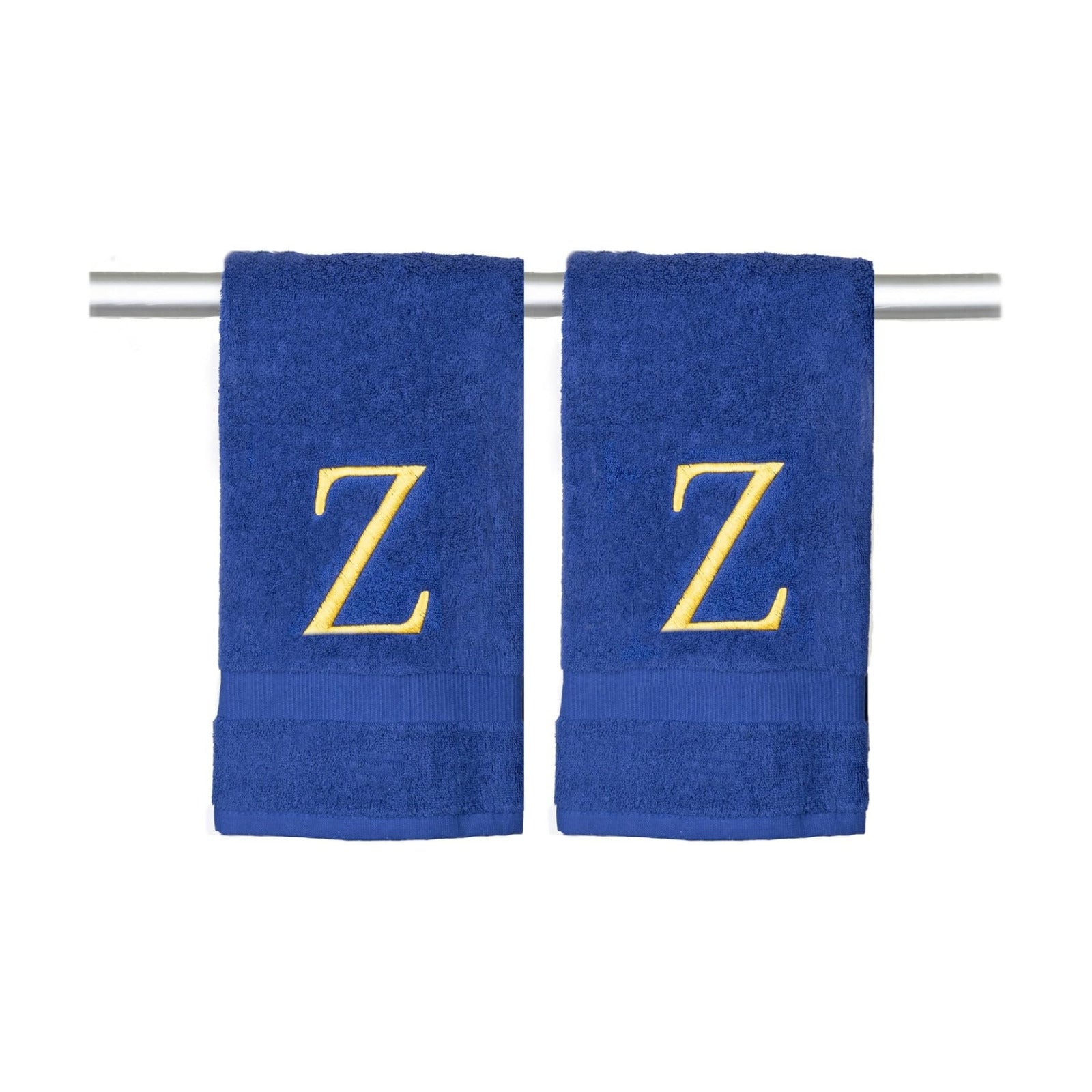 Navy with Gold Monogrammed Hand Towels for Bathroom - Set of 2 Letter Z | Luxury Hotel Quality Initial Towels For