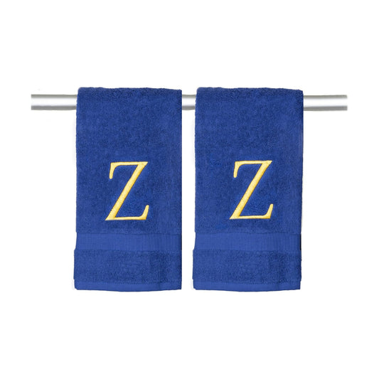 Navy with Gold Monogrammed Hand Towels for Bathroom - Set of 2 Letter Z | Luxury Hotel Quality Initial Towels For