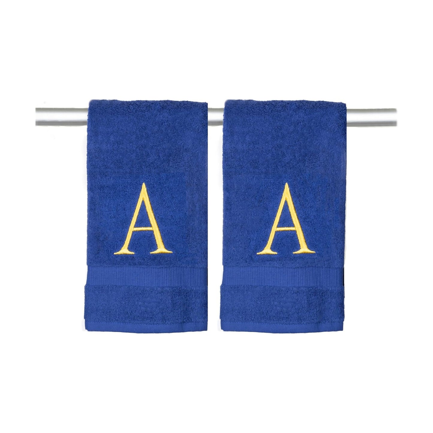 Navy with Gold Monogrammed Hand Towels for Bathroom - Set of 2 Letter A | Luxury Hotel Quality Initial Towels For