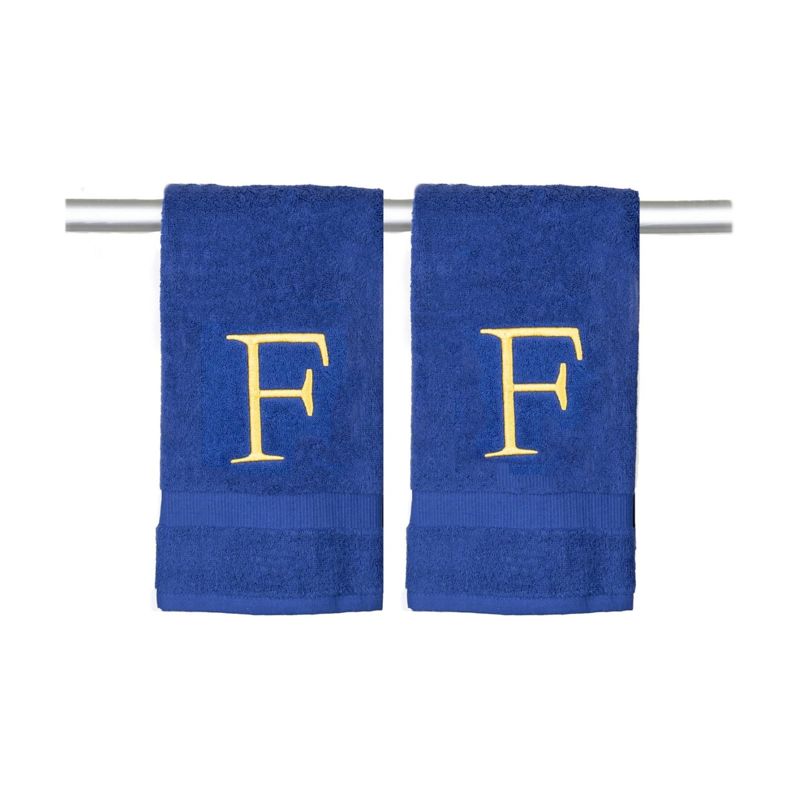 Navy with Gold Monogrammed Hand Towels for Bathroom - Set of 2 Letter F | Luxury Hotel Quality Initial Towels For