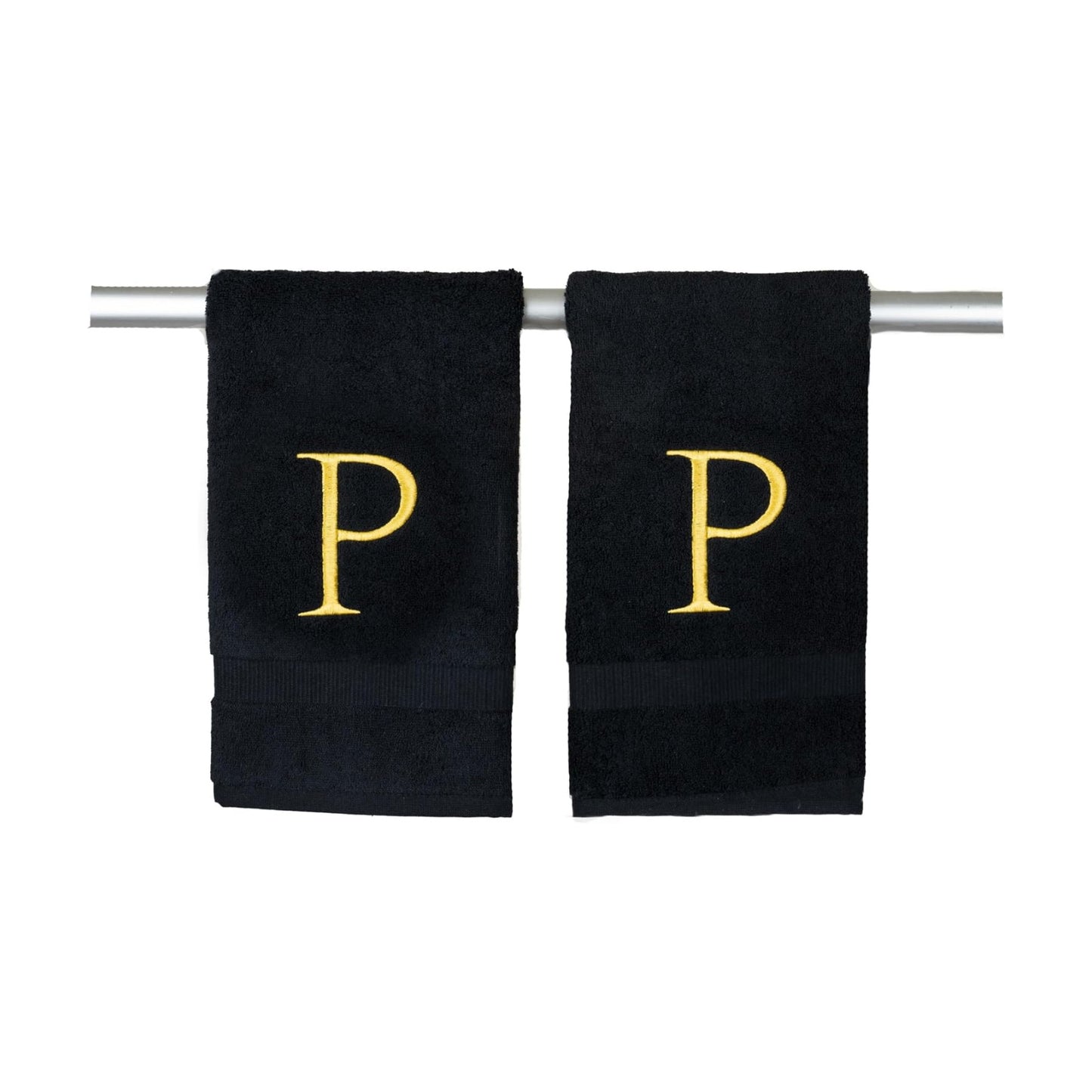 Black with Gold Monogrammed Hand Towels for Bathroom - Set of 2 Letter N | Luxury Hotel Quality Initial Towels For