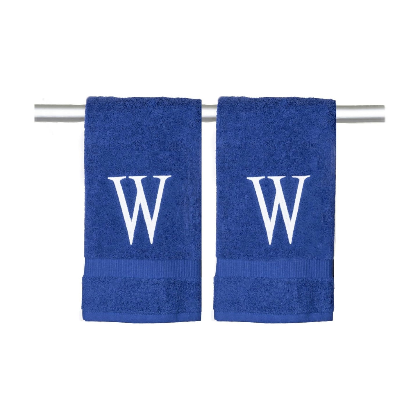 Navy with White Monogrammed Hand Towels for Bathroom - Set of 2 Letter W | Luxury Hotel Quality Initial Towels For