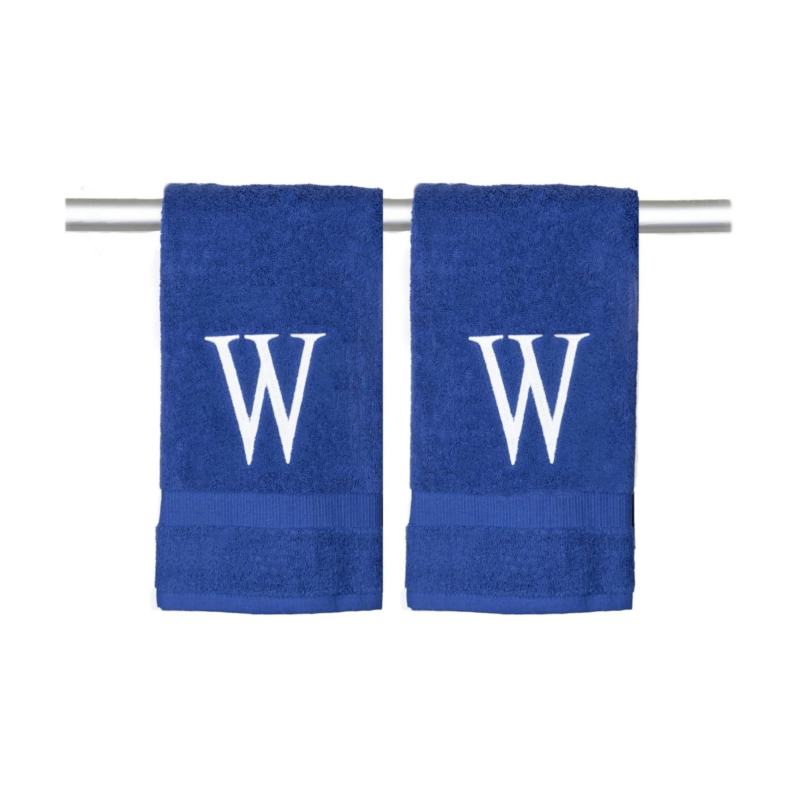 Navy with White Monogrammed Hand Towels for Bathroom - Set of 2 Letter W | Luxury Hotel Quality Initial Towels For