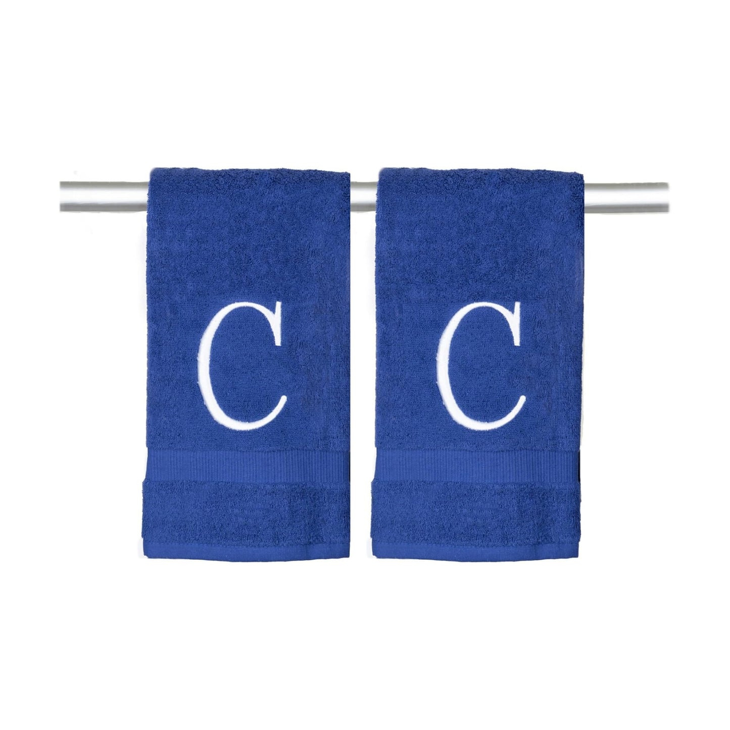 Navy with White Monogrammed Hand Towels for Bathroom - Set of 2 Letter C | Luxury Hotel Quality Initial Towels For
