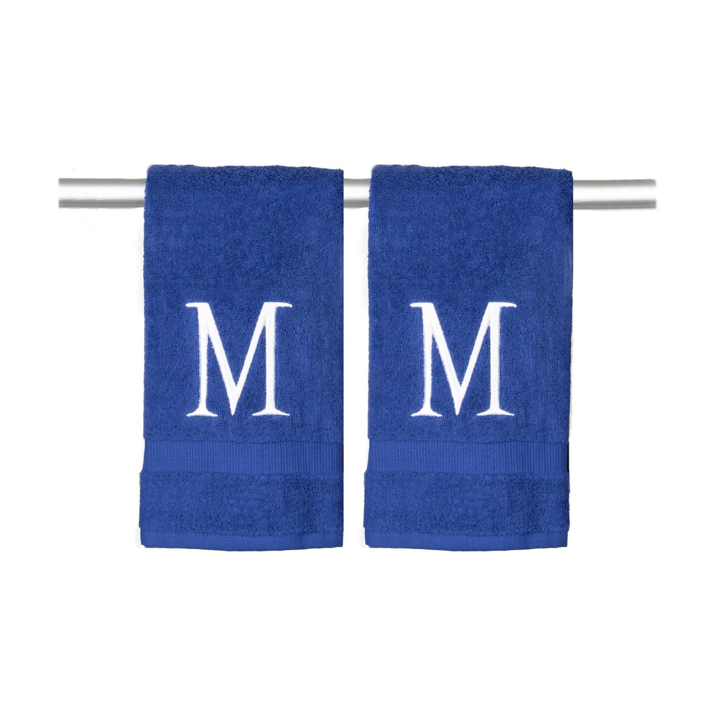 Navy with White Monogrammed Hand Towels for Bathroom - Set of 2 Letter M | Luxury Hotel Quality Initial Towels For