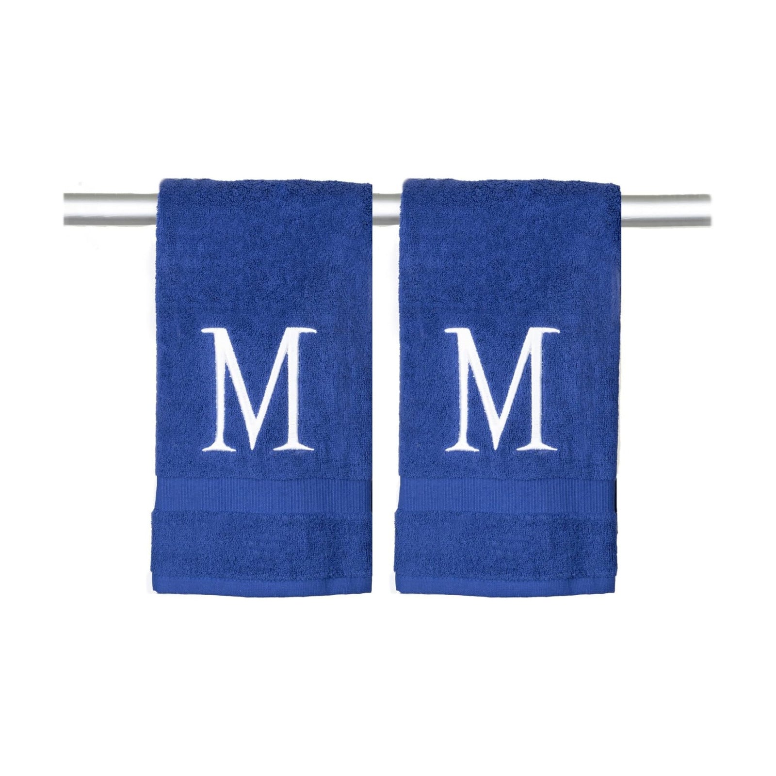 Navy with White Monogrammed Hand Towels for Bathroom - Set of 2 Letter M | Luxury Hotel Quality Initial Towels For