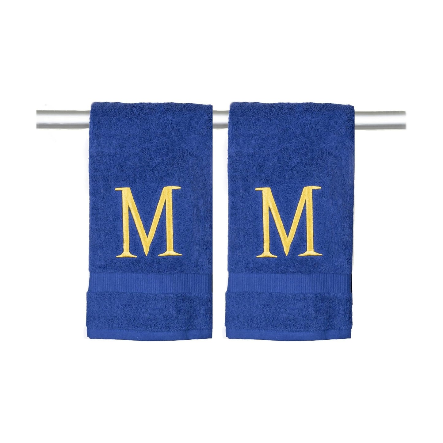 Navy with Gold Monogrammed Hand Towels for Bathroom - Set of 2 Letter M | Luxury Hotel Quality Initial Towels For