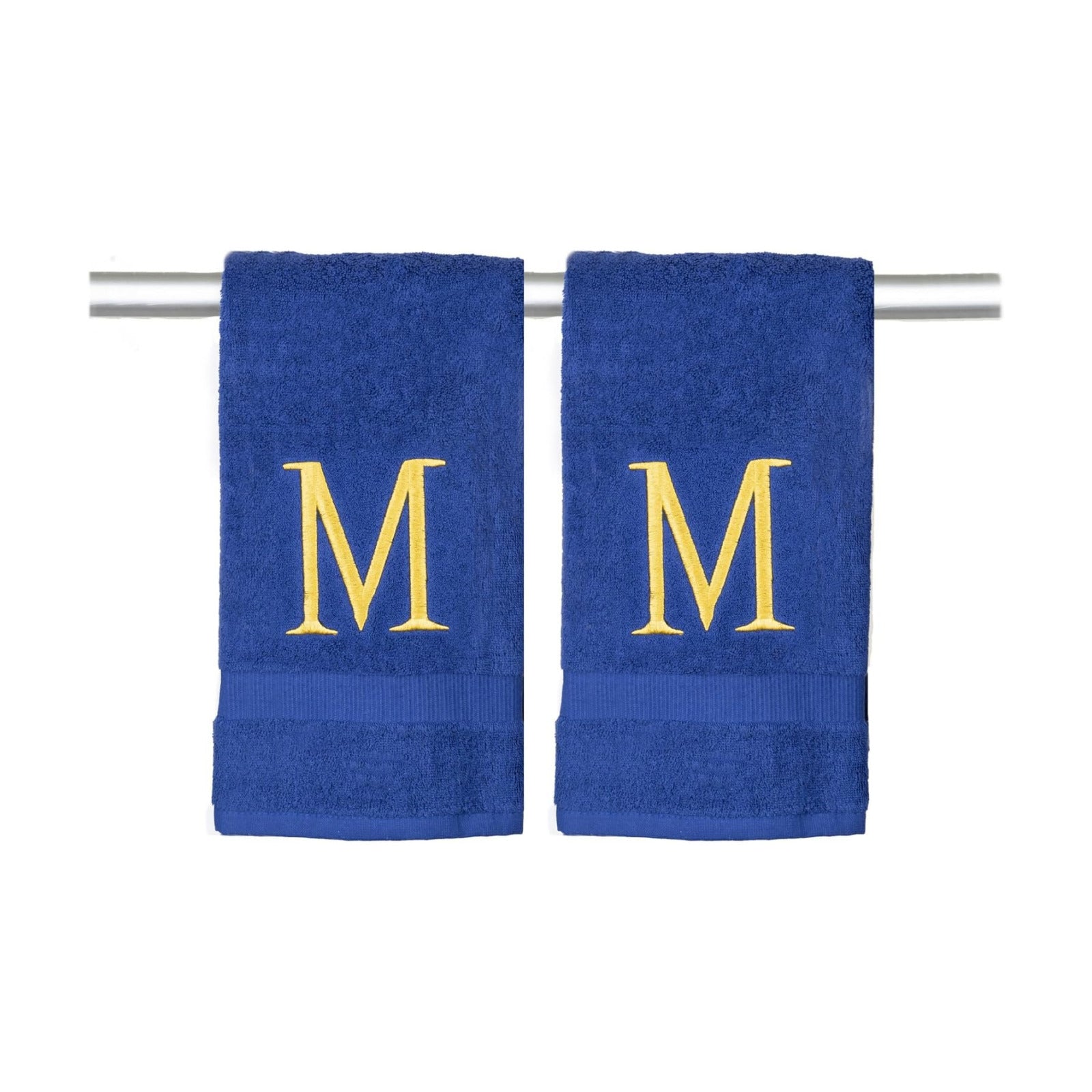 Navy with Gold Monogrammed Hand Towels for Bathroom - Set of 2 Letter M | Luxury Hotel Quality Initial Towels For
