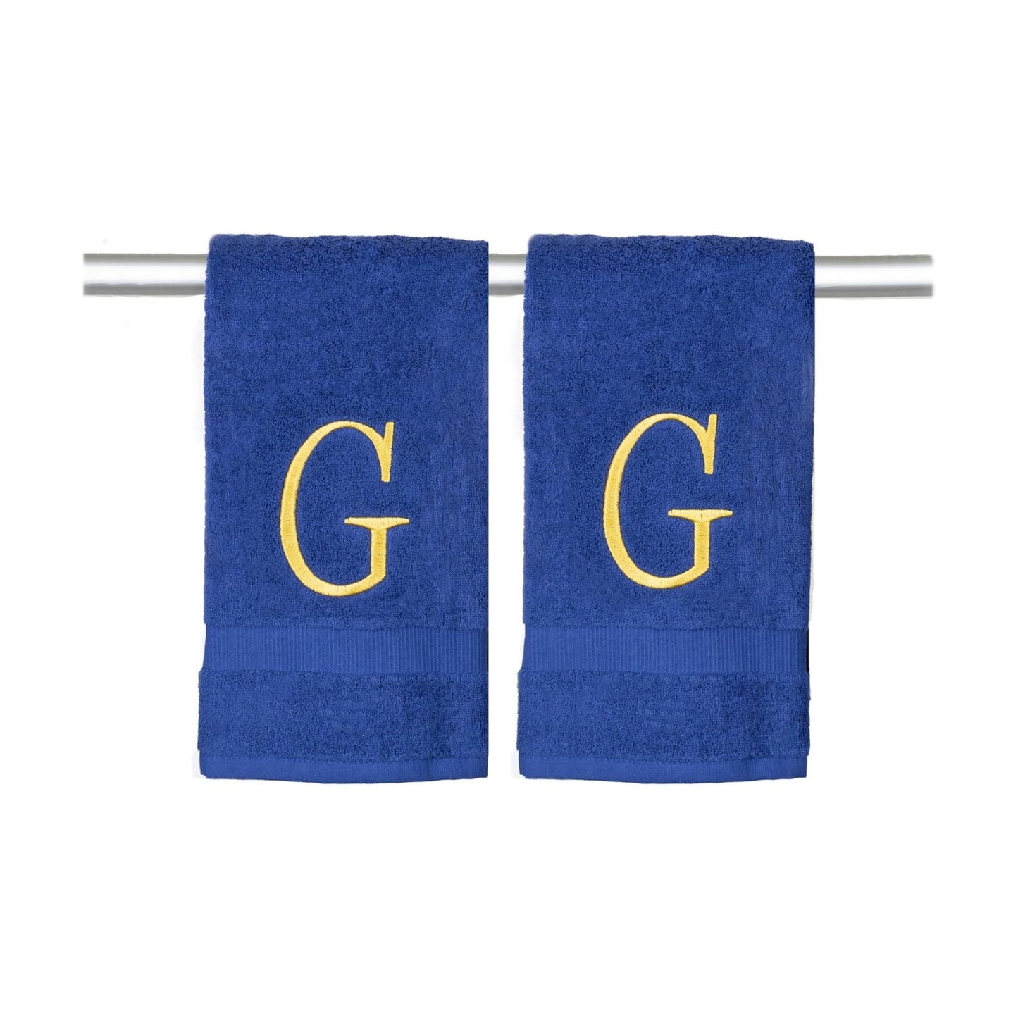 Navy with Gold Monogrammed Hand Towels for Bathroom - Set of 2 Letter G | Luxury Hotel Quality Initial Towels For