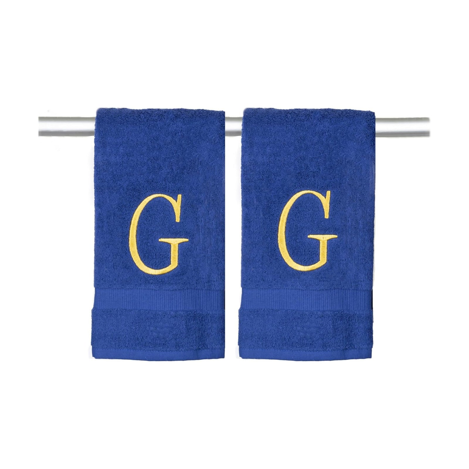 Navy with Gold Monogrammed Hand Towels for Bathroom - Set of 2 Letter G | Luxury Hotel Quality Initial Towels For