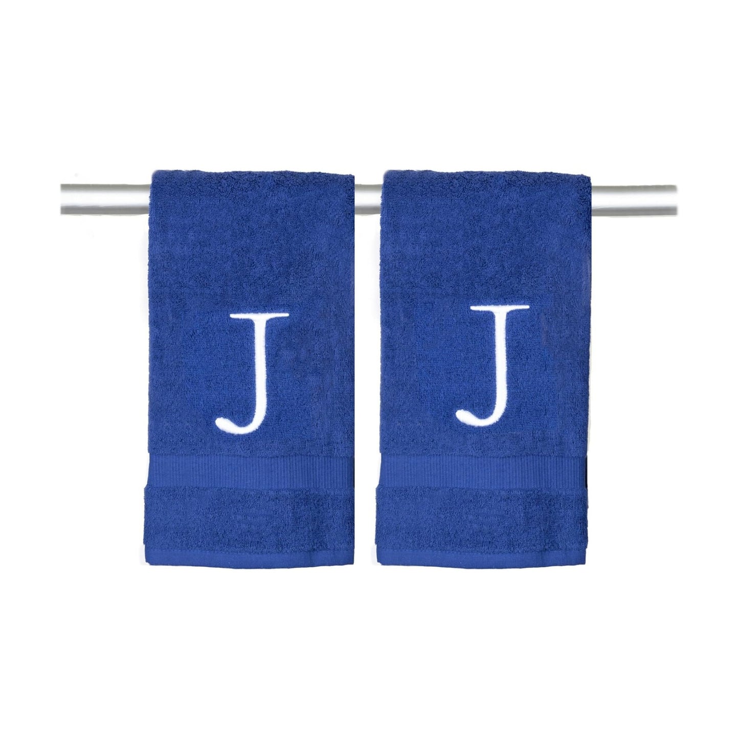 Navy with White Monogrammed Hand Towels for Bathroom - Set of 2 Letter J | Luxury Hotel Quality Initial Towels For
