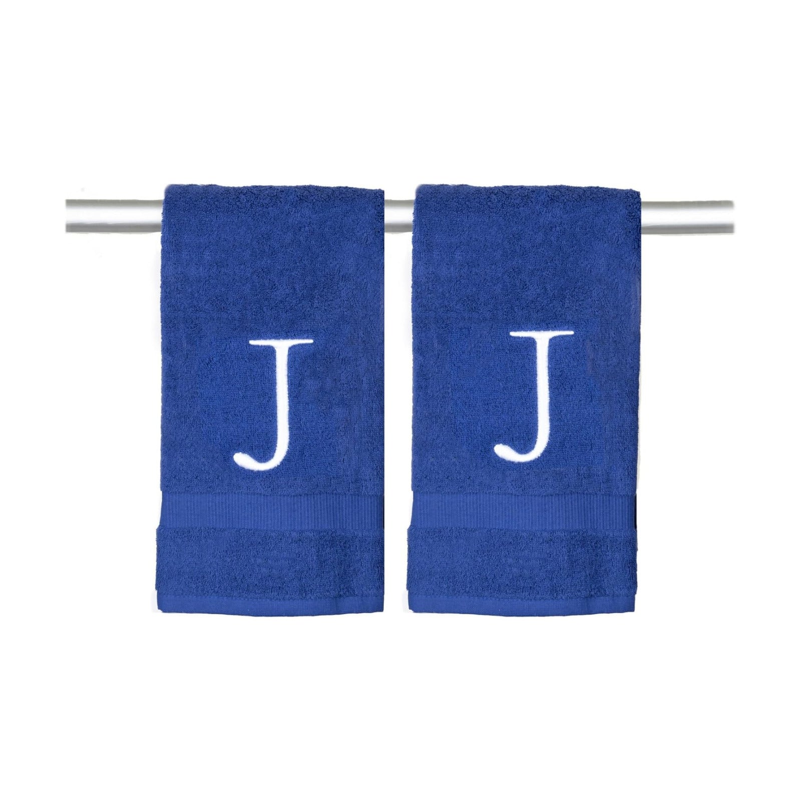 Navy with White Monogrammed Hand Towels for Bathroom - Set of 2 Letter J | Luxury Hotel Quality Initial Towels For