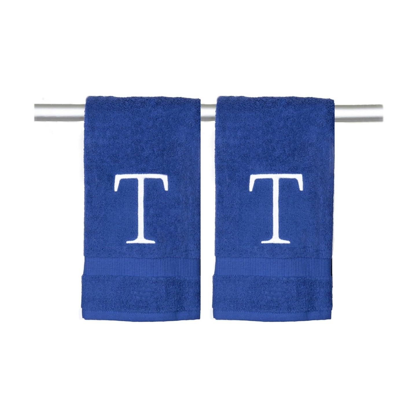 Navy with White Monogrammed Hand Towels for Bathroom - Set of 2 Letter T | Luxury Hotel Quality Initial Towels For