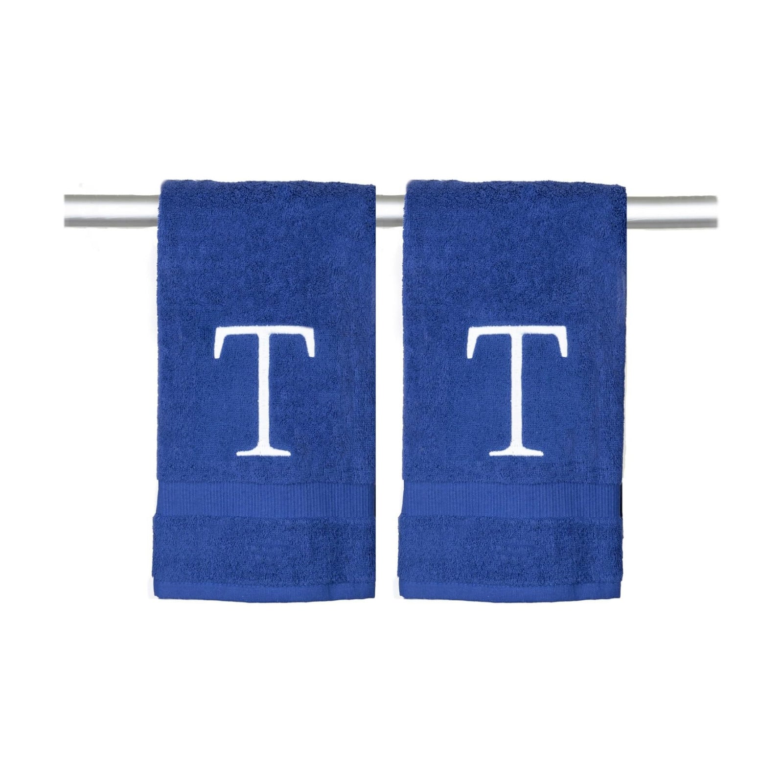 Navy with White Monogrammed Hand Towels for Bathroom - Set of 2 Letter T | Luxury Hotel Quality Initial Towels For