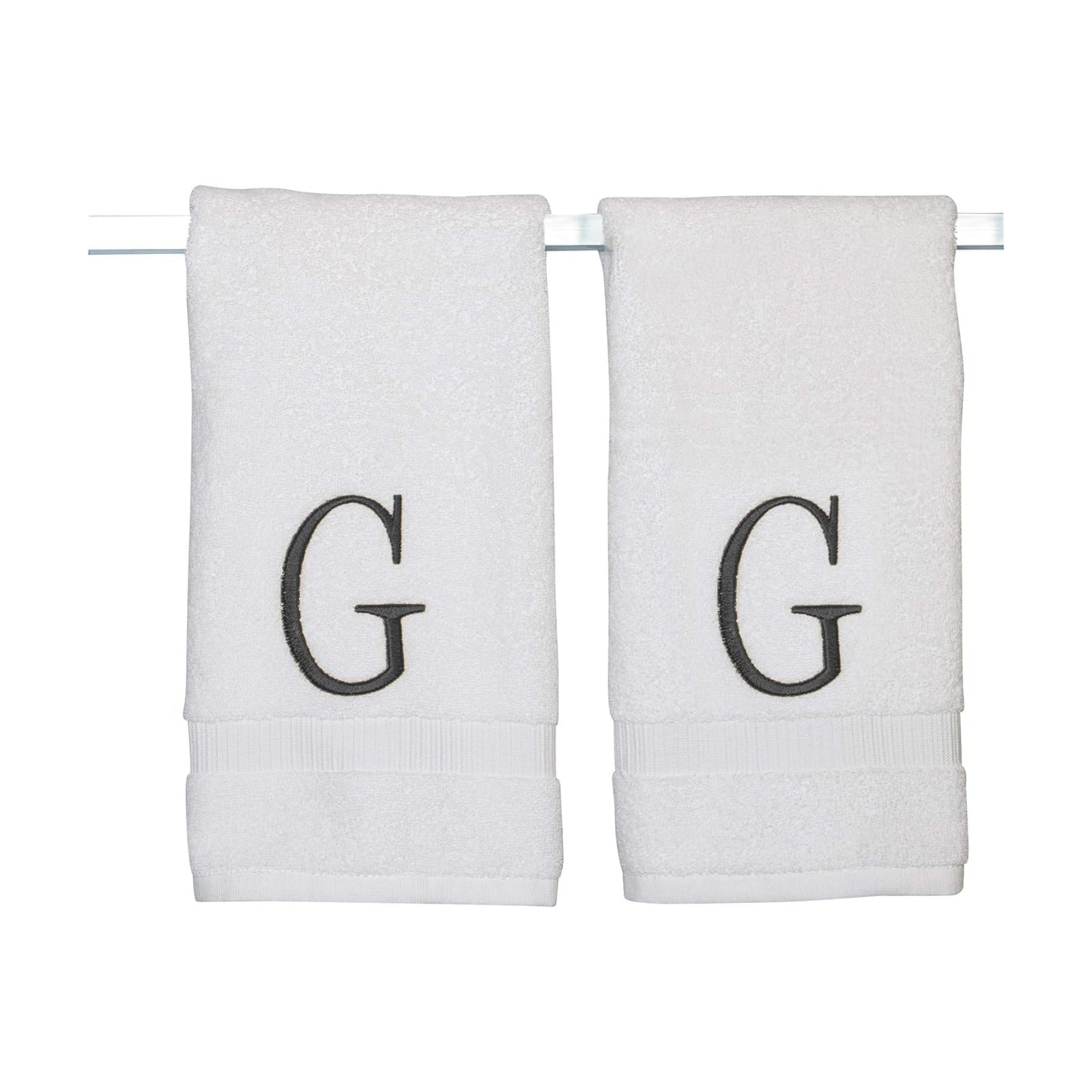 White with Dark Gray Monogrammed Hand Towels for Bathroom Set of 2 Letter G | Luxury Hotel Quality Initial Towels For