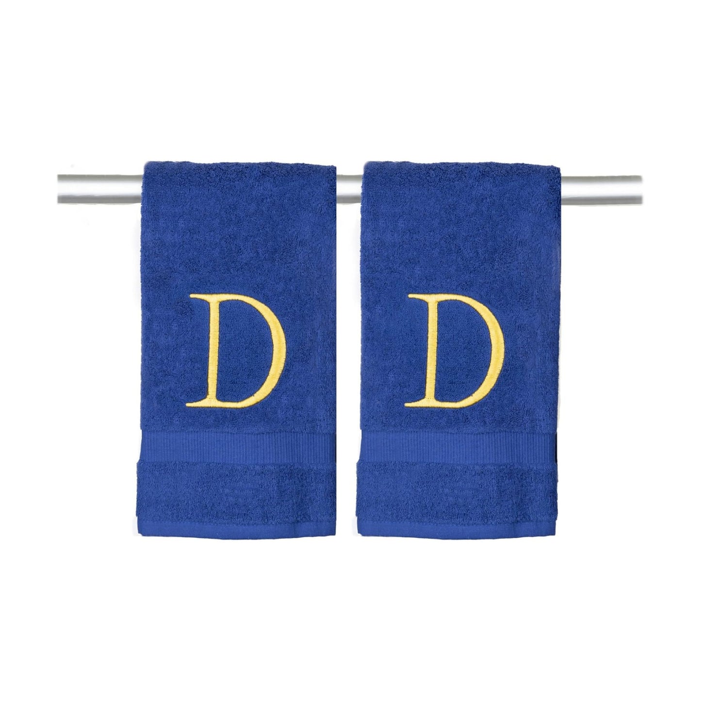 Navy with Gold Monogrammed Hand Towels for Bathroom - Set of 2 Letter D | Luxury Hotel Quality Initial Towels For