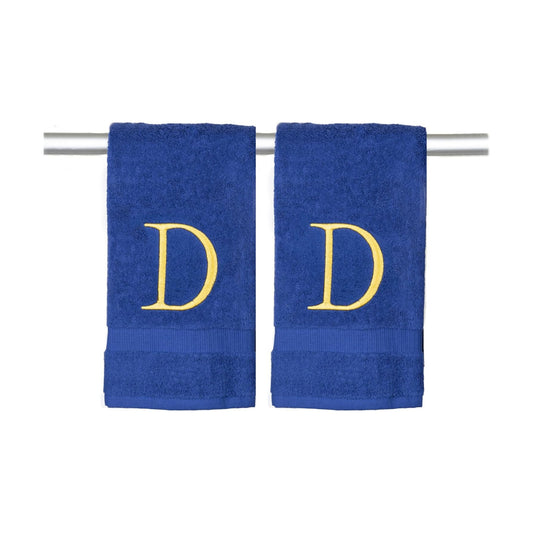 Navy with Gold Monogrammed Hand Towels for Bathroom - Set of 2 Letter D | Luxury Hotel Quality Initial Towels For