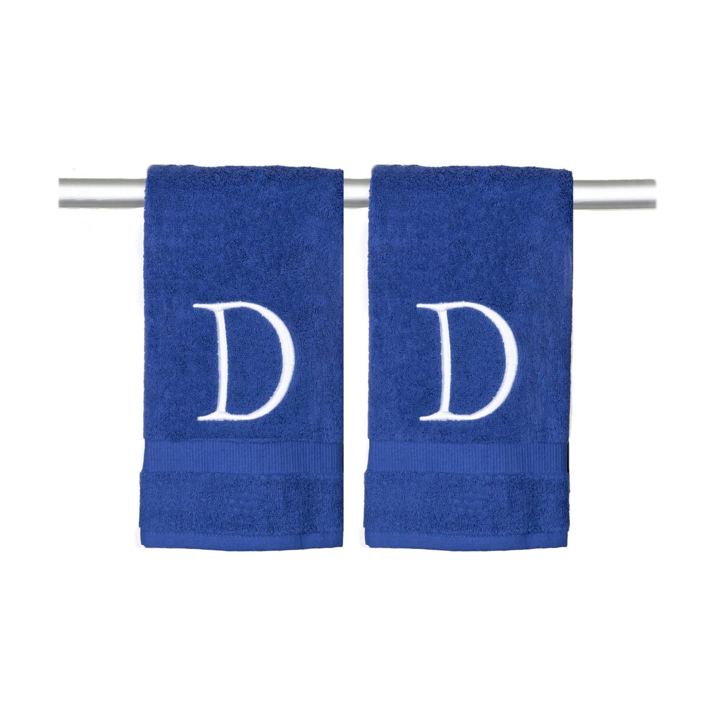 Navy with White Monogrammed Hand Towels for Bathroom - Set of 2 Letter D | Luxury Hotel Quality Initial Towels For