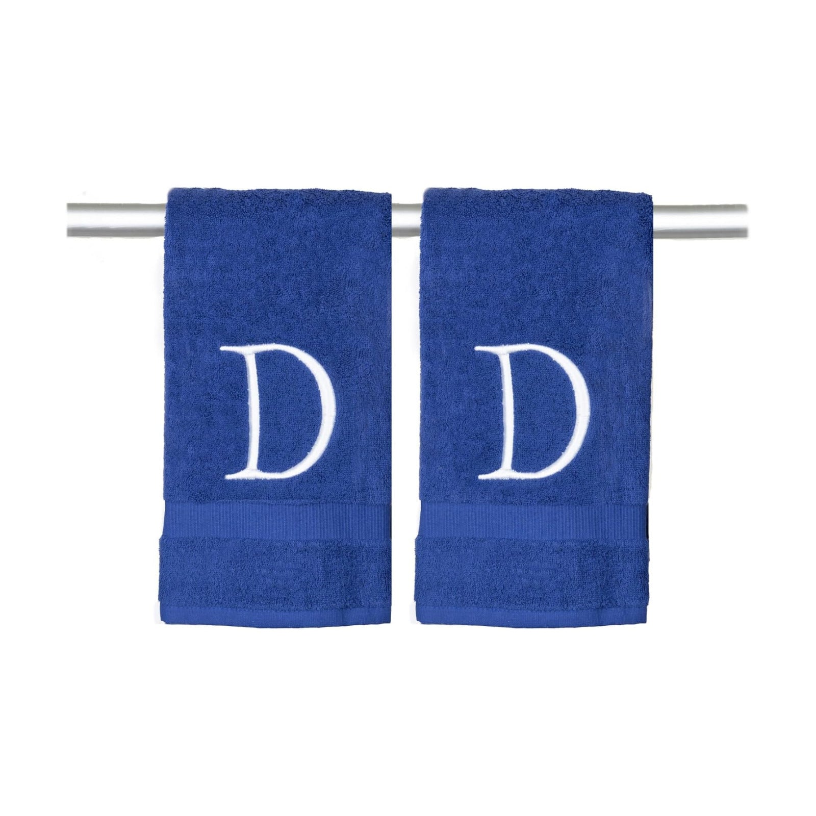 Navy with White Monogrammed Hand Towels for Bathroom - Set of 2 Letter D | Luxury Hotel Quality Initial Towels For