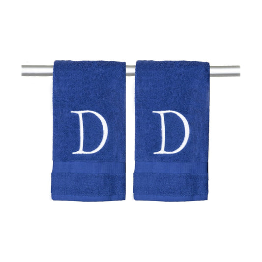Navy with White Monogrammed Hand Towels for Bathroom - Set of 2 Letter D | Luxury Hotel Quality Initial Towels For