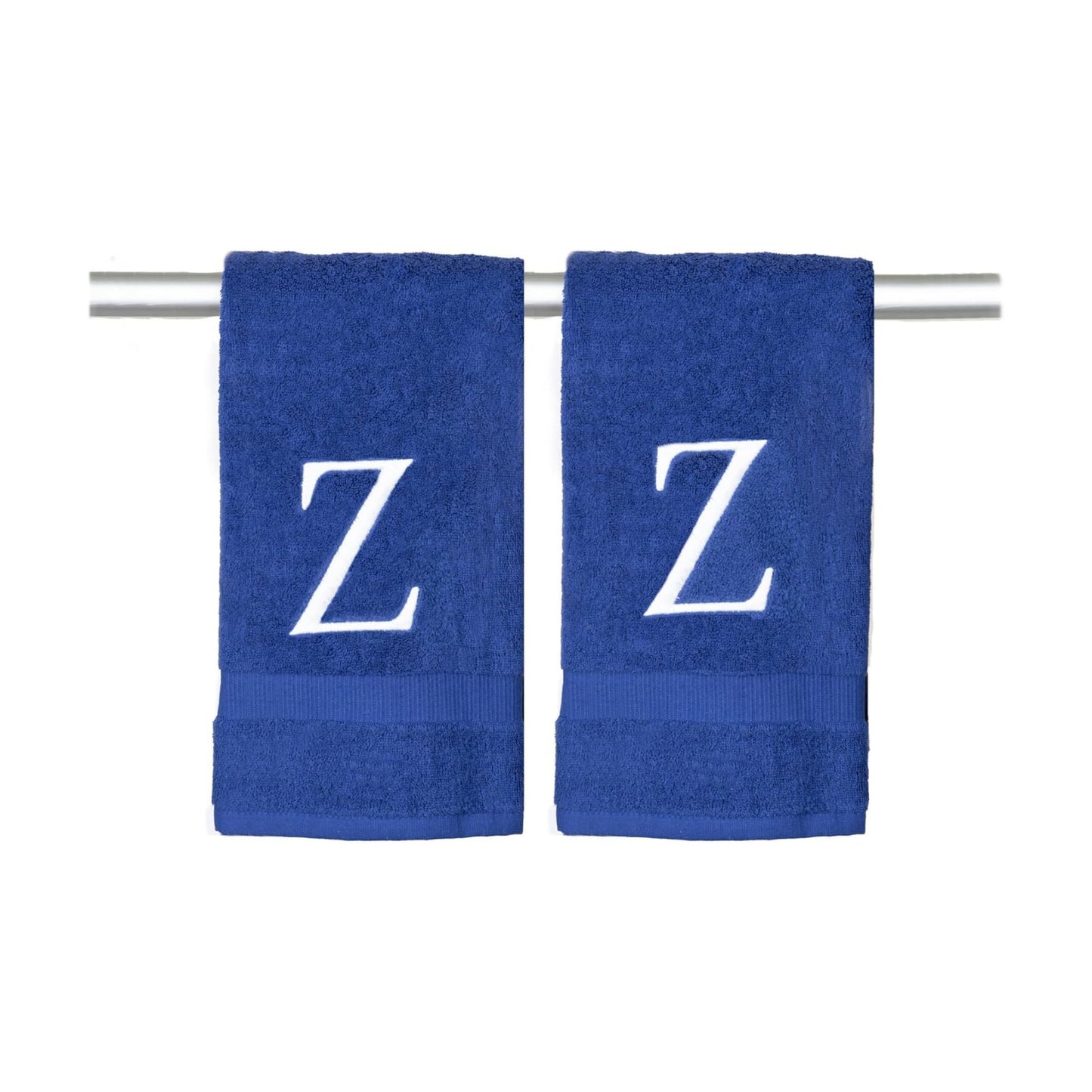 Navy with White Monogrammed Hand Towels for Bathroom - Set of 2 Letter Z | Luxury Hotel Quality Initial Towels For