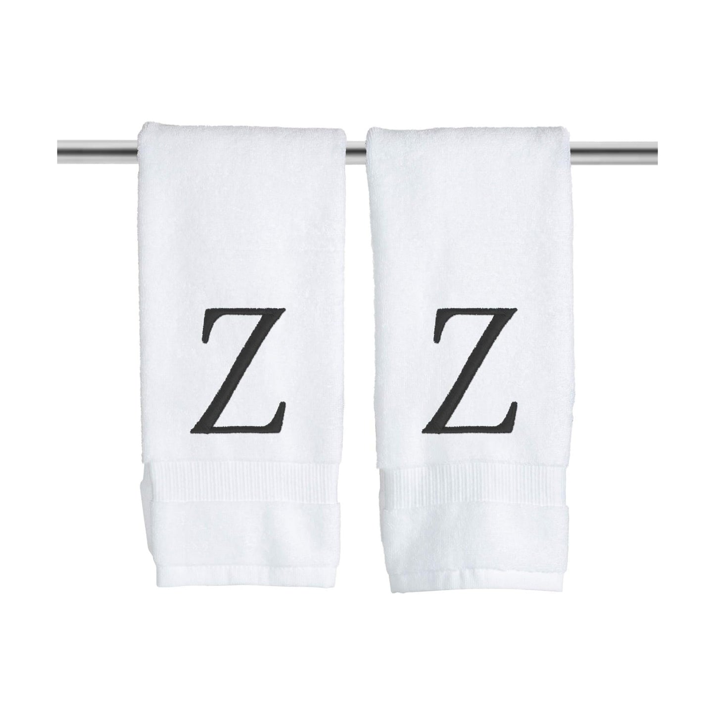 White with Black Monogrammed Hand Towels for Bathroom - Set of 2 Letter Z | Luxury Hotel Quality Initial Towels For