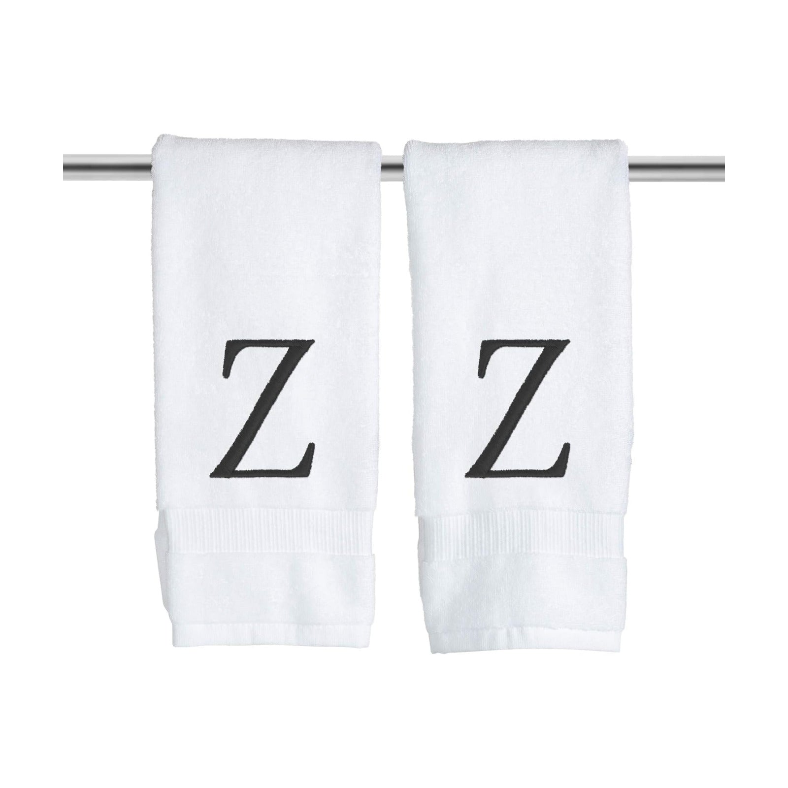 White with Black Monogrammed Hand Towels for Bathroom - Set of 2 Letter Z | Luxury Hotel Quality Initial Towels For