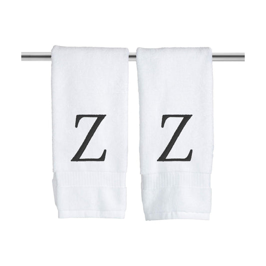White with Black Monogrammed Hand Towels for Bathroom - Set of 2 Letter Z | Luxury Hotel Quality Initial Towels For