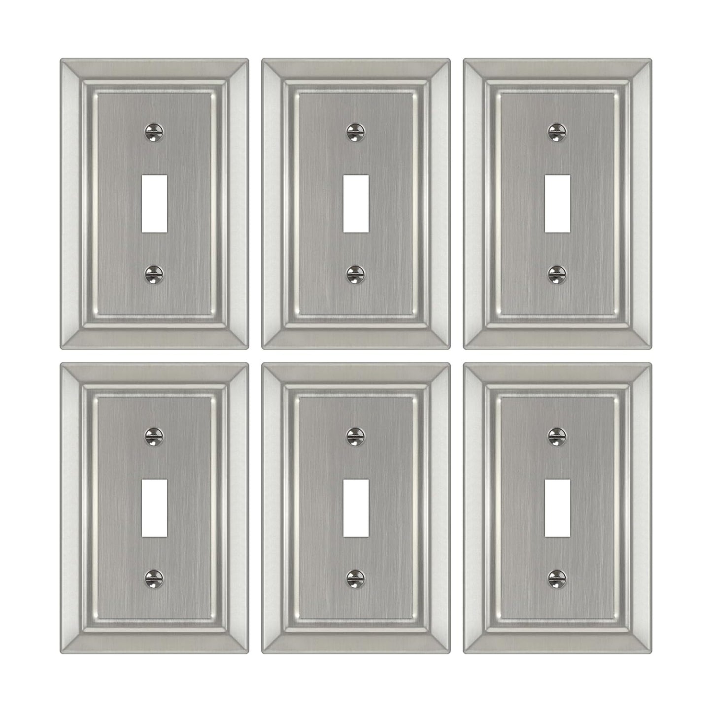 Metal Wall Plate for Light Switch, Applicable to Single Toggle, 6 Pack | Decorative Brushed Nickel Light Switch Cover