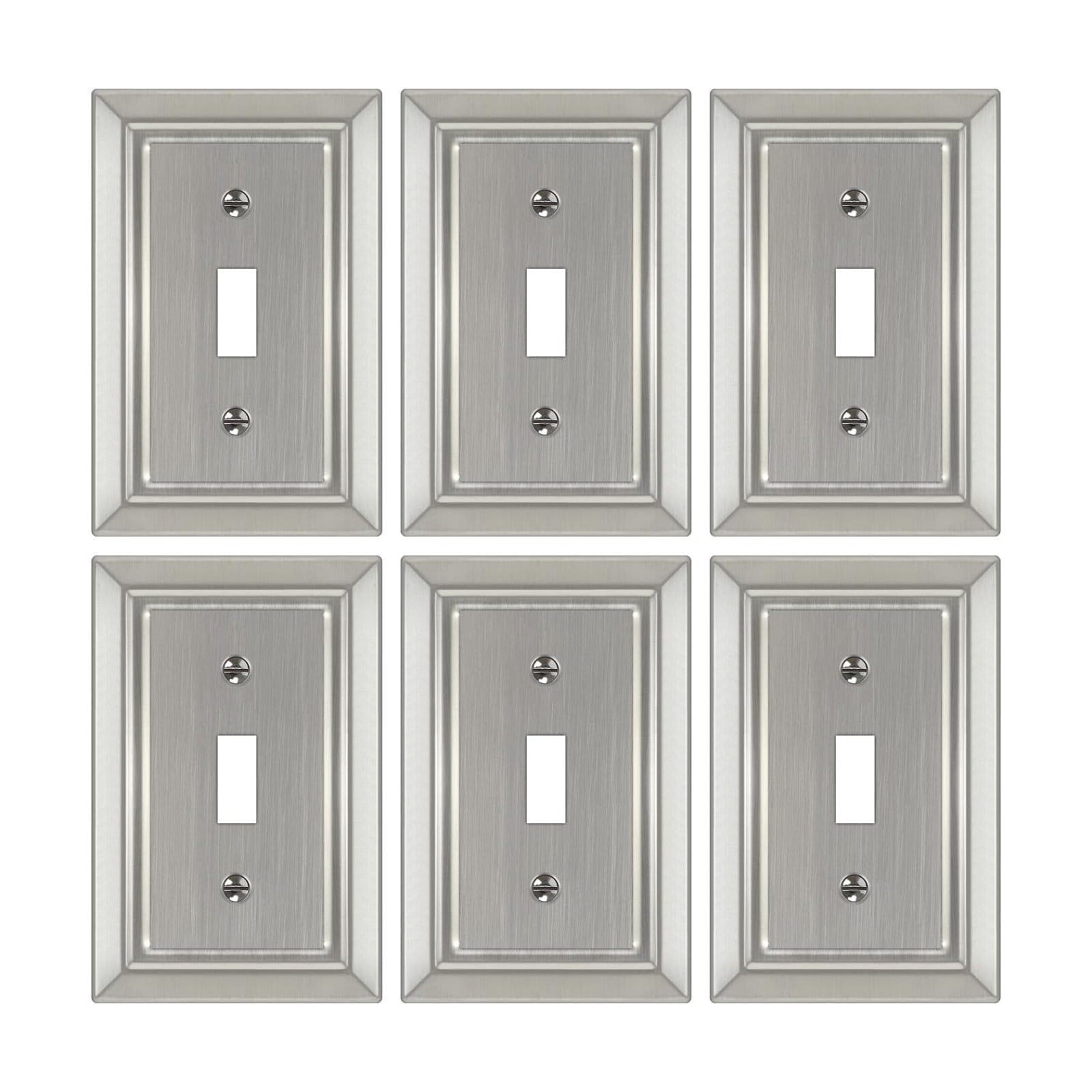 Metal Wall Plate for Light Switch, Applicable to Single Toggle, 6 Pack | Decorative Brushed Nickel Light Switch Cover