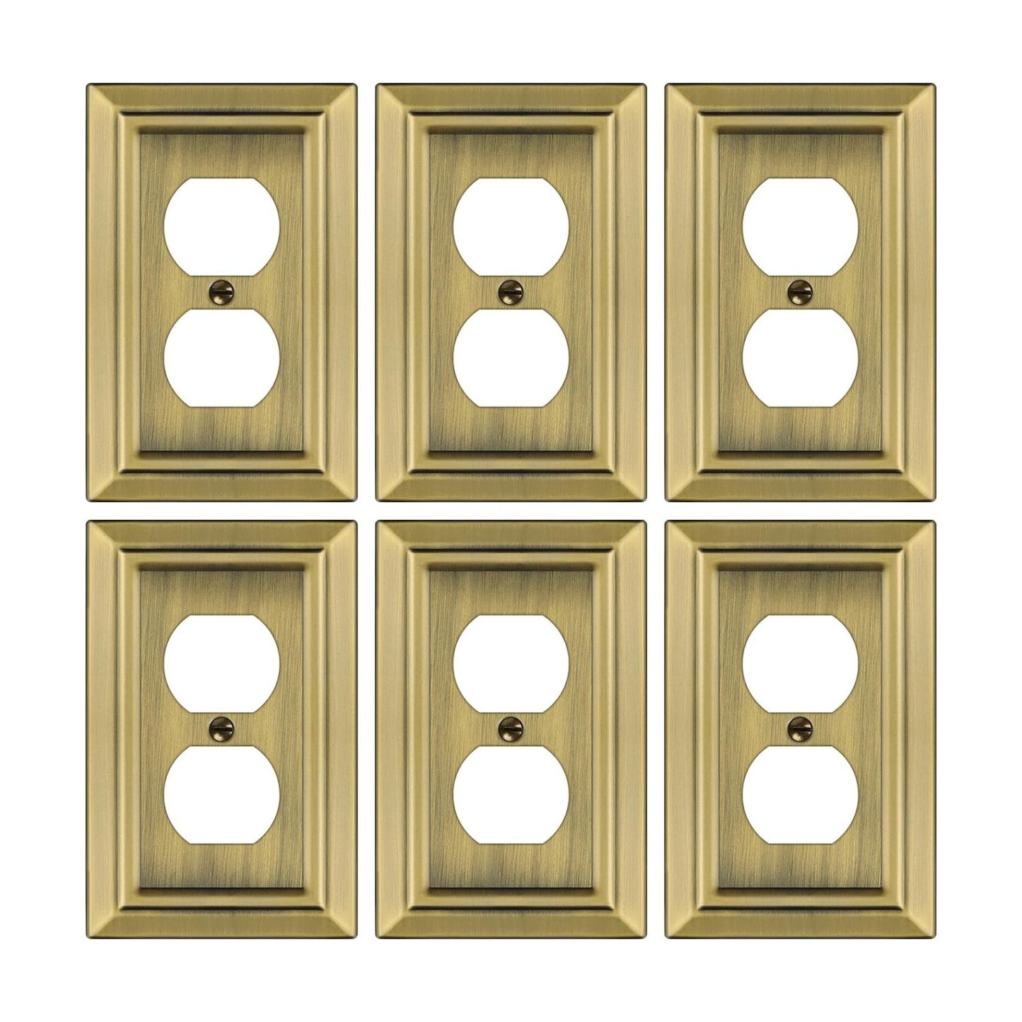 Metal Wall Plate for Electrical Outlets, Outlet Covers Wall Plate, 6 Pack | Decorative Antique Brass Switch Plates