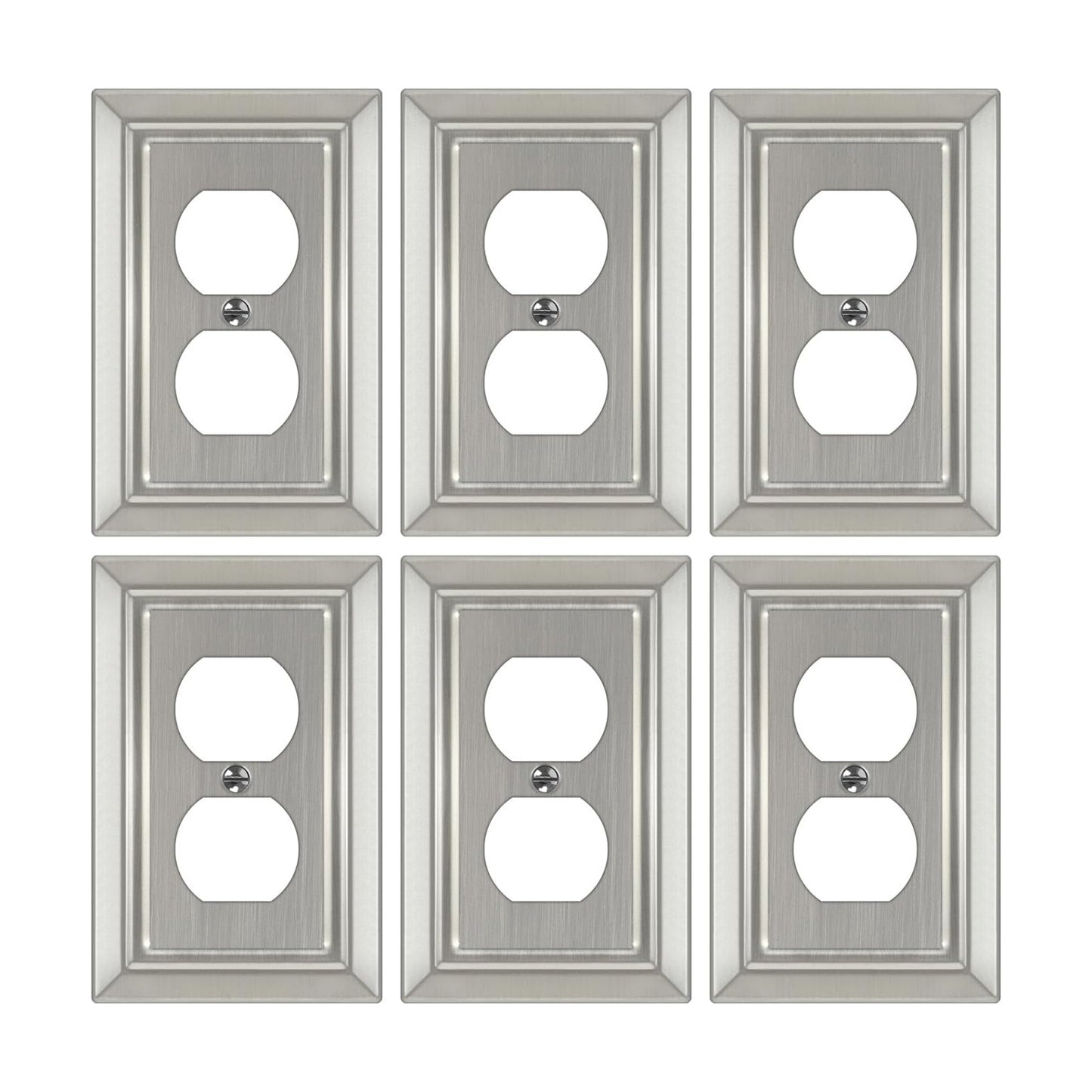 Metal Wall Plate for Electrical Outlets, Outlet Covers Wall Plate, 6 Pack | Decorative Brushed Nickel Switch Plates