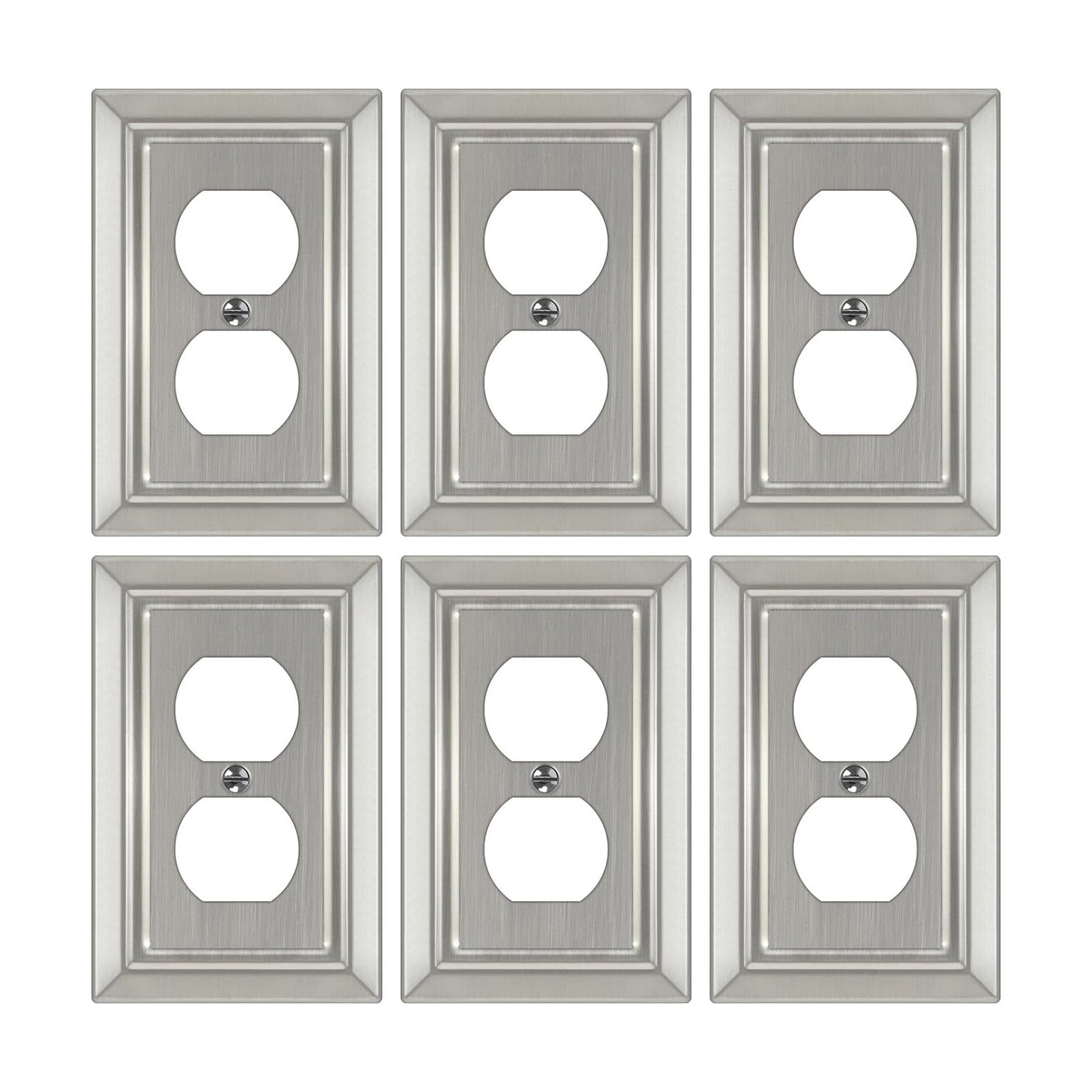 Metal Wall Plate for Electrical Outlets, Outlet Covers Wall Plate, 6 Pack | Decorative Brushed Nickel Switch Plates