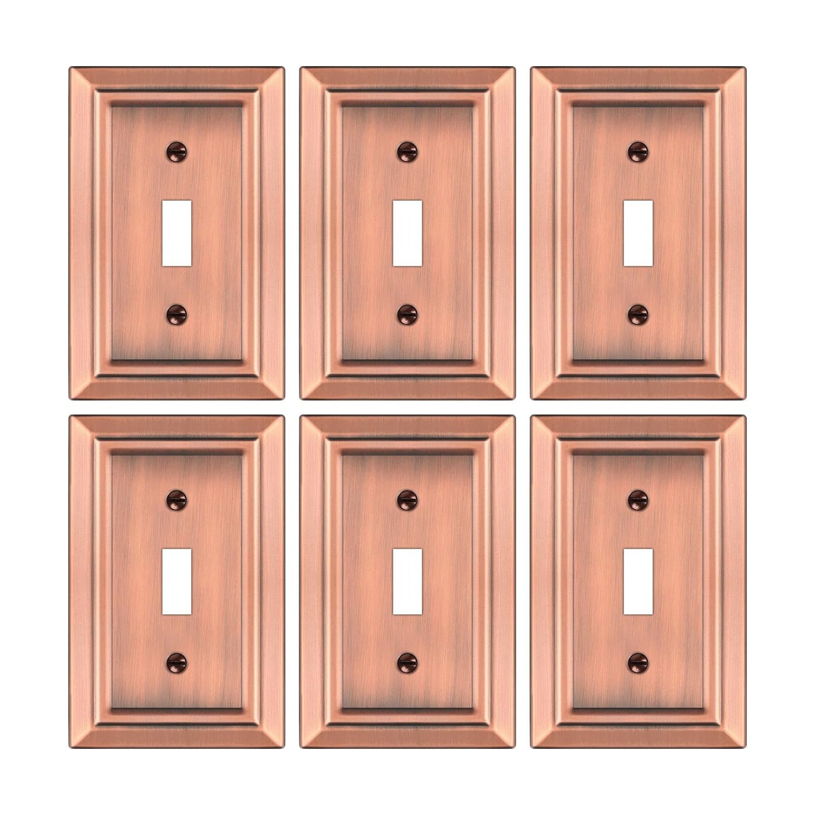 Metal Wall Plate for Light Switch, Applicable to Single Toggle, 6 Pack | Decorative Antique Copper Light Switch Cover
