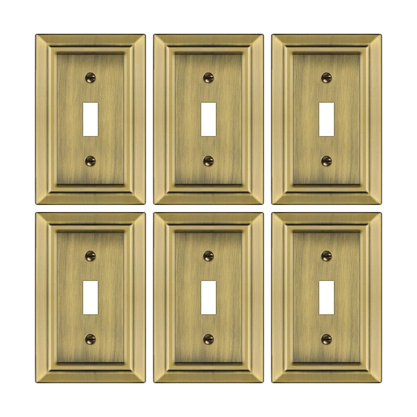Metal Wall Plate for Light Switch, Applicable to Single Toggle, 6 Pack | Decorative Antique Brass Light Switch Cover