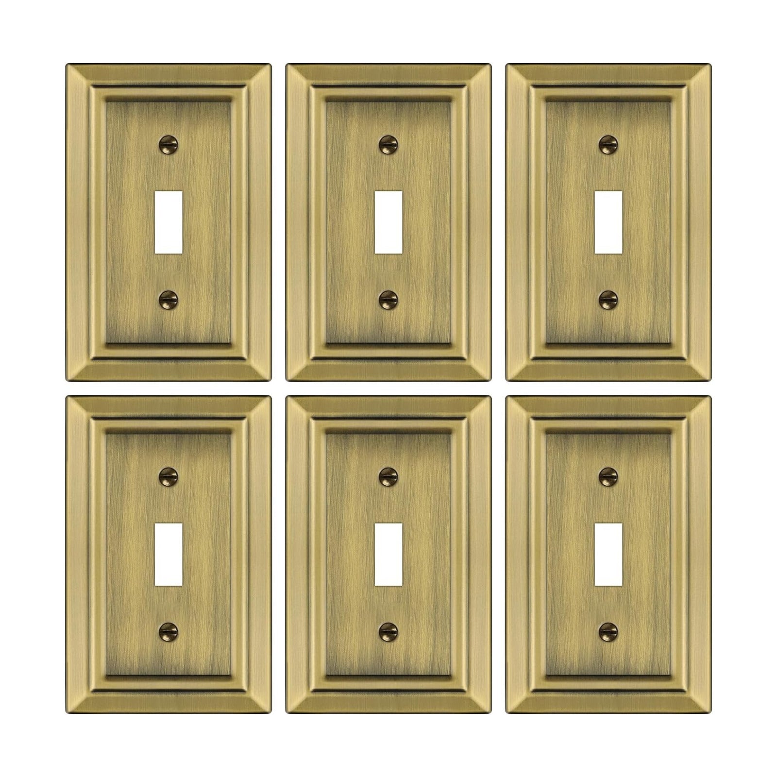 Metal Wall Plate for Light Switch, Applicable to Single Toggle, 6 Pack | Decorative Antique Brass Light Switch Cover