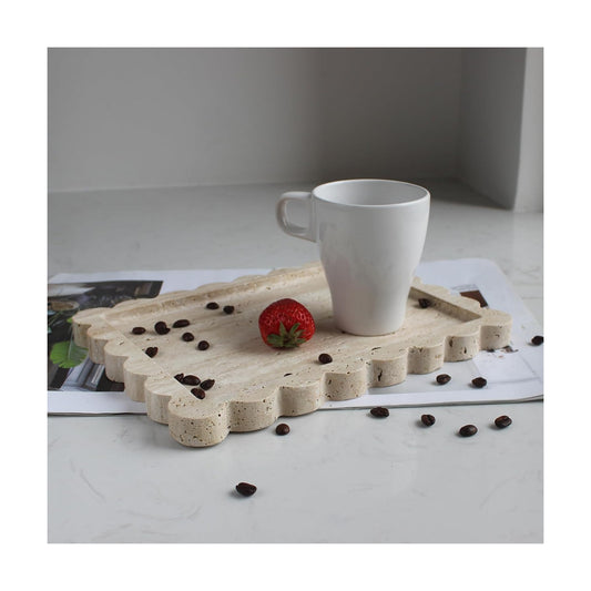 Natural Scalloped Marble Tray / Beige Travertine / 10.8 x 8