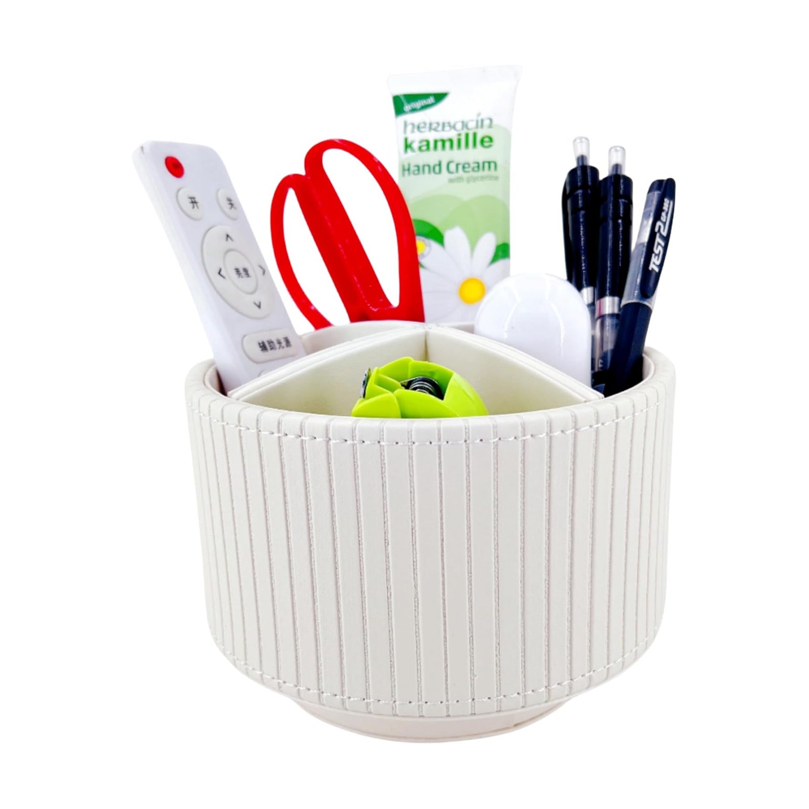 PU Leather Round TV Remote Control Holder / White Stripe
