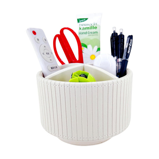 PU Leather Round TV Remote Control Holder / White Stripe
